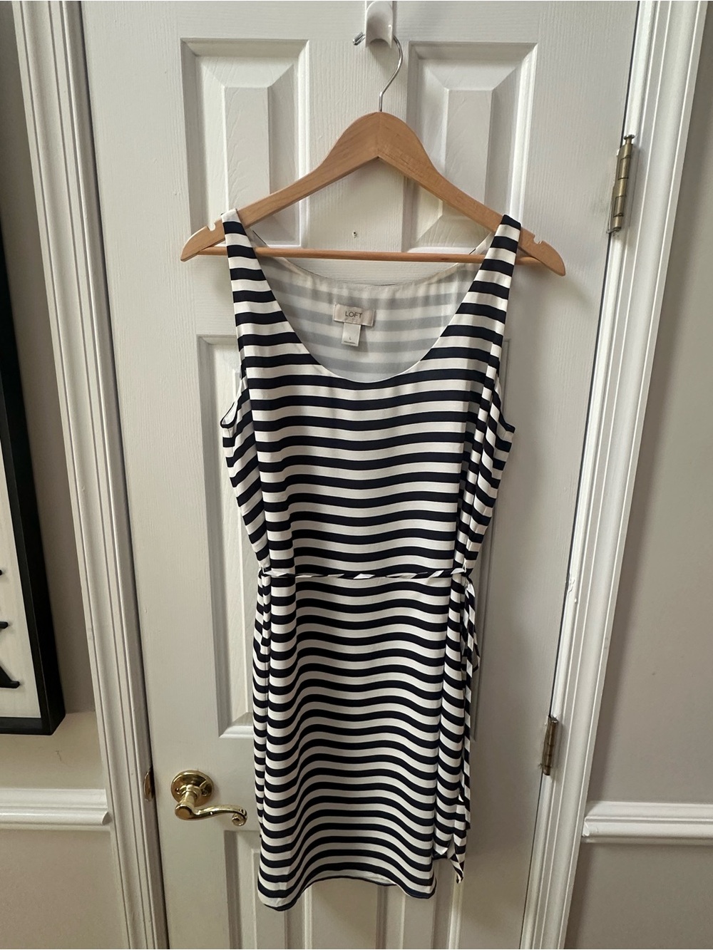 LOFT Navy and White Striped Sleeveless Dress